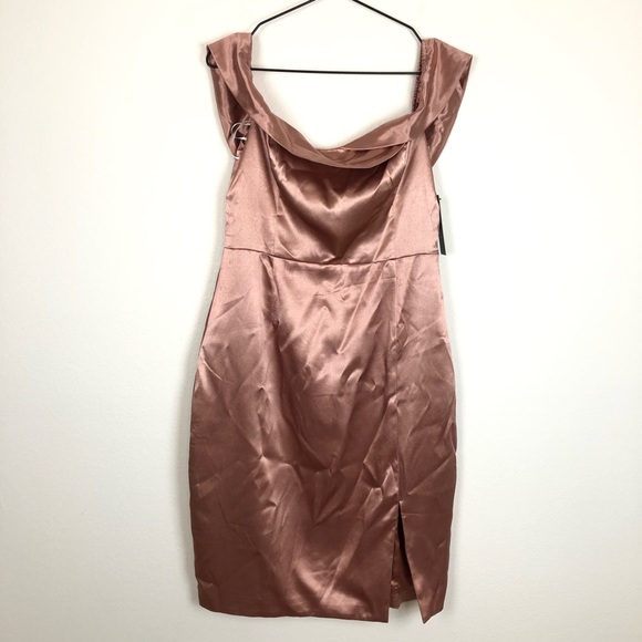 Lulu’s Pink Satin Off the Shoulder Cocktail Dress - Picture 3 of 8